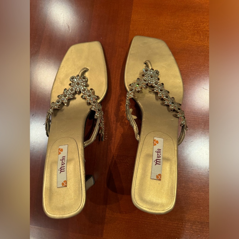 Gold Sandals with Elegant Rhinestones Design. Brand new